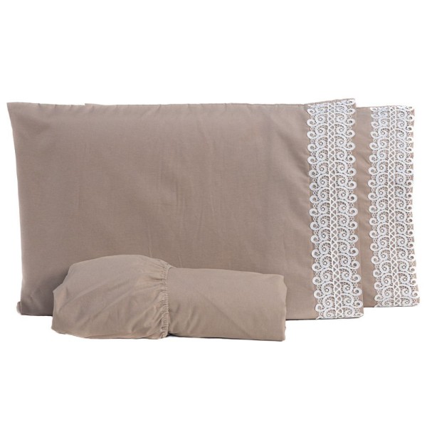 Jogo De Cama King 03Pçs Percal Liso 200 Fios Caqui