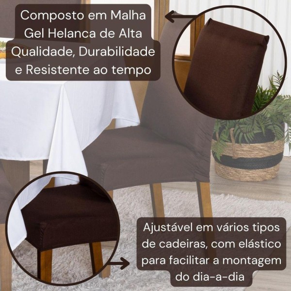 Encontraproduto.com.br - Capa De Cadeira Jantar Avulsa Lisa Ajustável c/ Elástico - Moderna Para Cozinha Malha Gel Tabaco