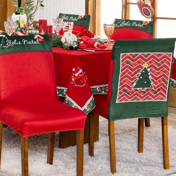 Kit Capas De Cadeira Jantar Estampadas Natalina Ajustável c/ Elástico 06 pçs - árvore De Natal