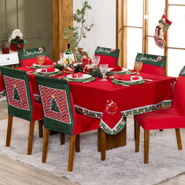 Encontraproduto.com.br - Kit Capas De Cadeira Jantar Estampadas Natalina Ajustável c/ Elástico 06 pçs - árvore De Natal