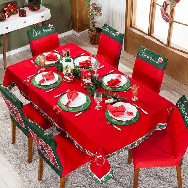 Encontraproduto.com.br - Kit Capas De Cadeira Jantar Estampadas Natalina Ajustável c/ Elástico 06 pçs - árvore De Natal