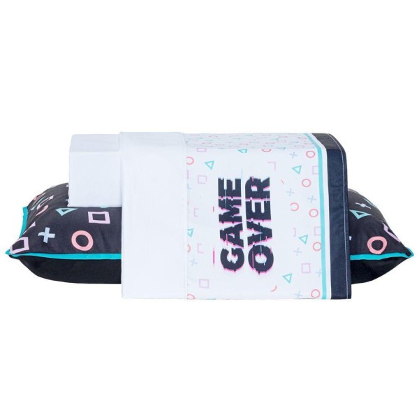 Encontraproduto.com.br - Jogo De Cama Infantil Lençol Game Over Branco Solteiro 03 Peças - Percal 200 Fios