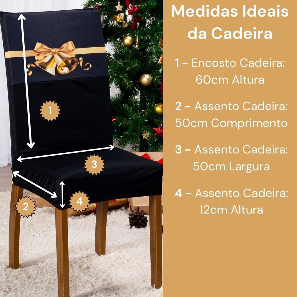 Encontraproduto.com.br - Kit De Capas De Cadeira Jantar Estampada Ano Novo Ajustável Com Elástico 06 Peças Cor Christmas Gold