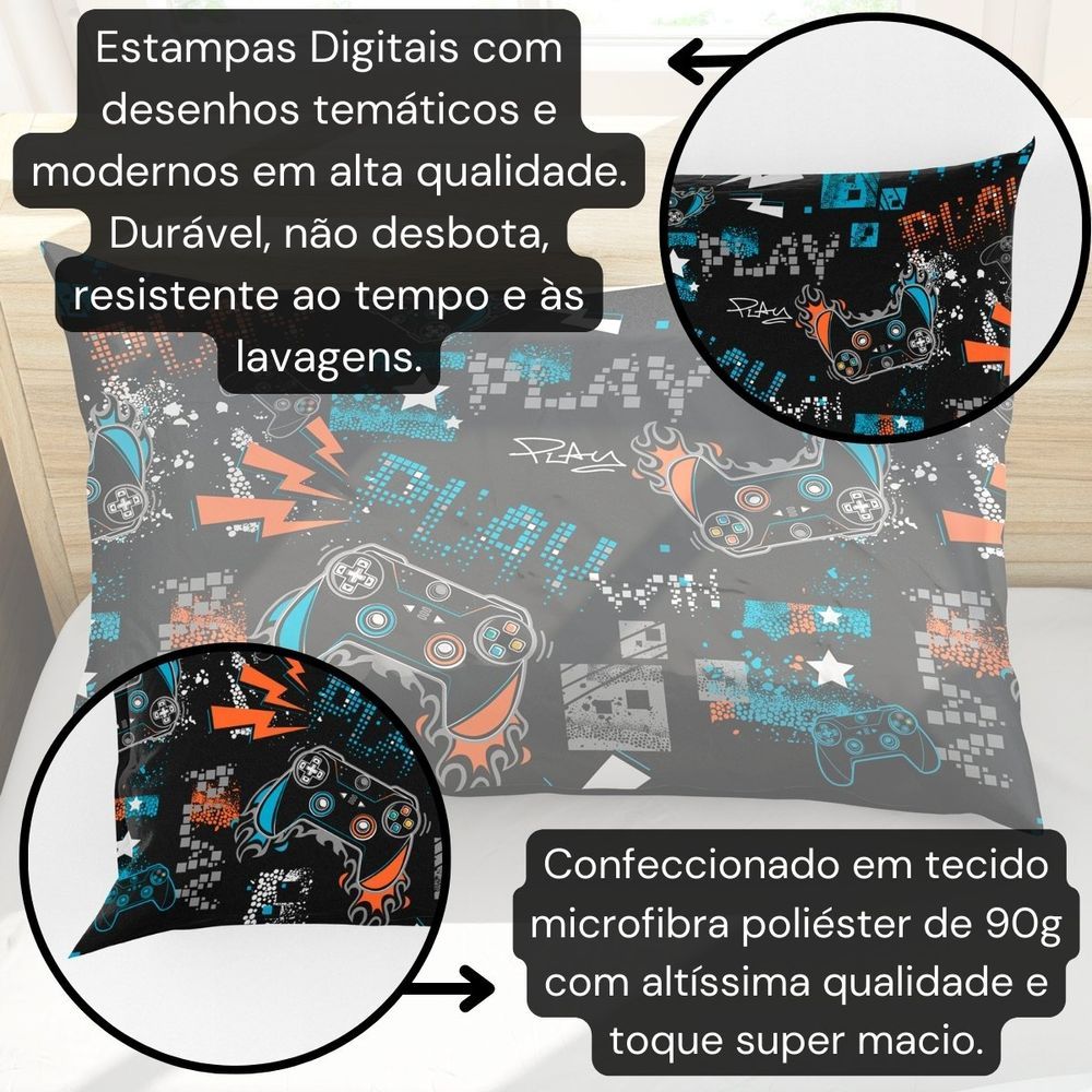 Encontraproduto.com.br - Porta Travesseiro Fronha Avulsa Game Win 70cm X 50cm - Estampa Digita Nerd Geek