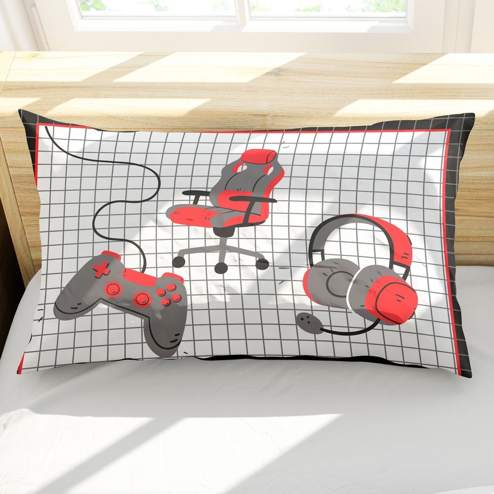Encontraproduto.com.br - Porta Travesseiro Fronha Avulsa Game Streamer 70cm X 50cm - Estampa Digital Geek Nerd Cor Vermelho
