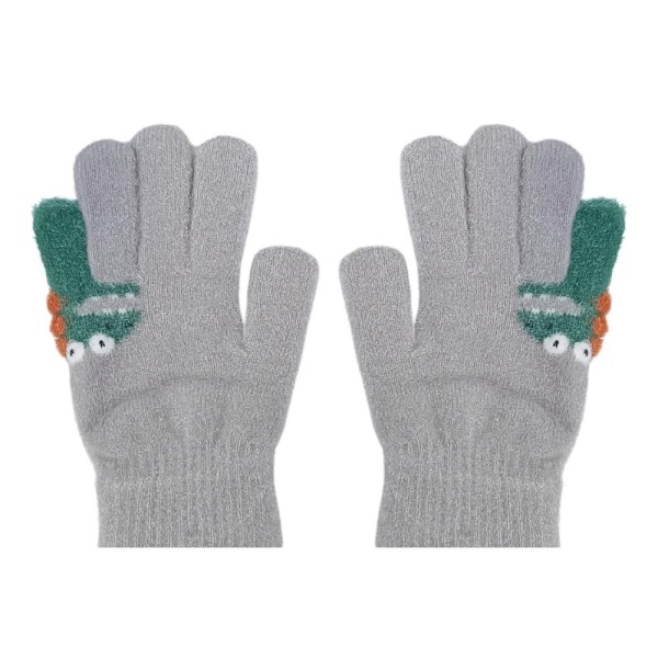 Encontraproduto.com.br - Luva Kids Térmica Dinossauro Rex Pelúcia Tricotada Quente Cinza
