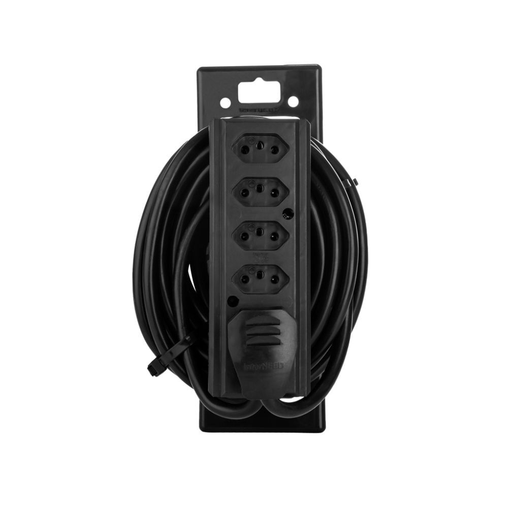 Extensão Quíntupla Pp Redondo 2.50mm 2p+T 20a 5m  Preto Interneed