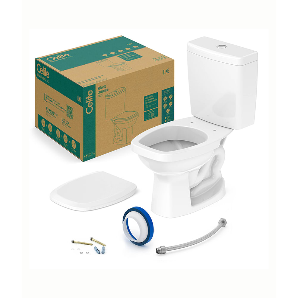 Kit Bacia com Caixa Acoplada 6L Like com Assento e Acessórios Branco - Celite