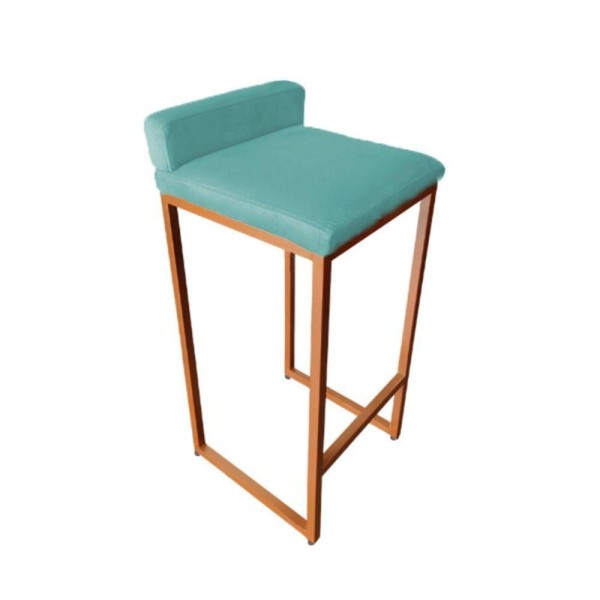 Banco Banqueta Cadeira Grécia Base Metal Bronze Veludo Azul Turquesa