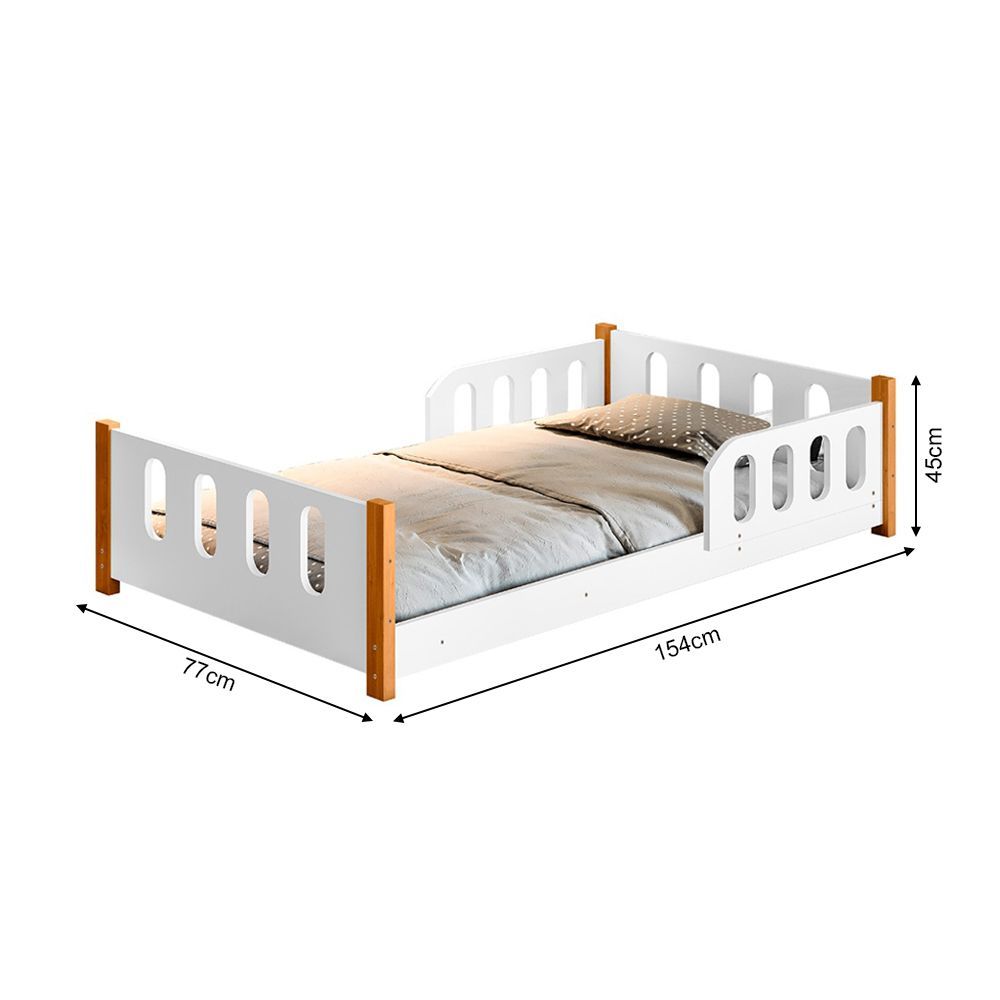 Encontraproduto.com.br - Cama Infantil Juvenil Camila Com Grade De Proteção Branca + Luminária Led - Cor: Branco