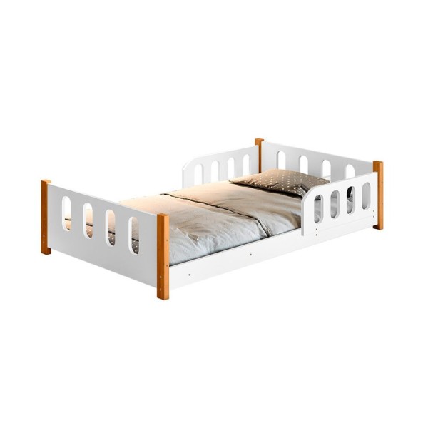 Encontraproduto.com.br - Cama Infantil Juvenil Camila Com Grade De Proteção Branca + Luminária Led - Cor: Branco