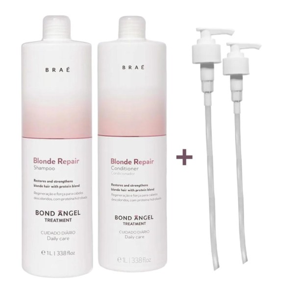 Kit Braé Blond Repair Shampoo 1L, Condicionador 1L + Pump