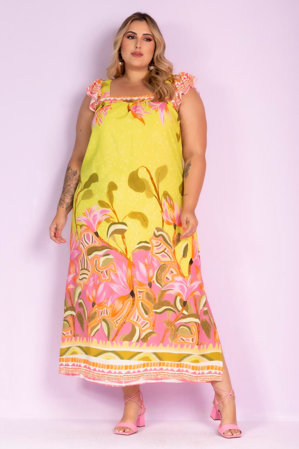 Vestido Midi Andrea Estampa Verde Plus Size