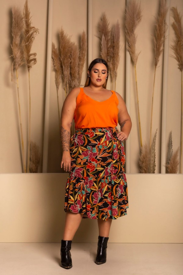 Saia Midi Kiara Estampa Black Plus Size