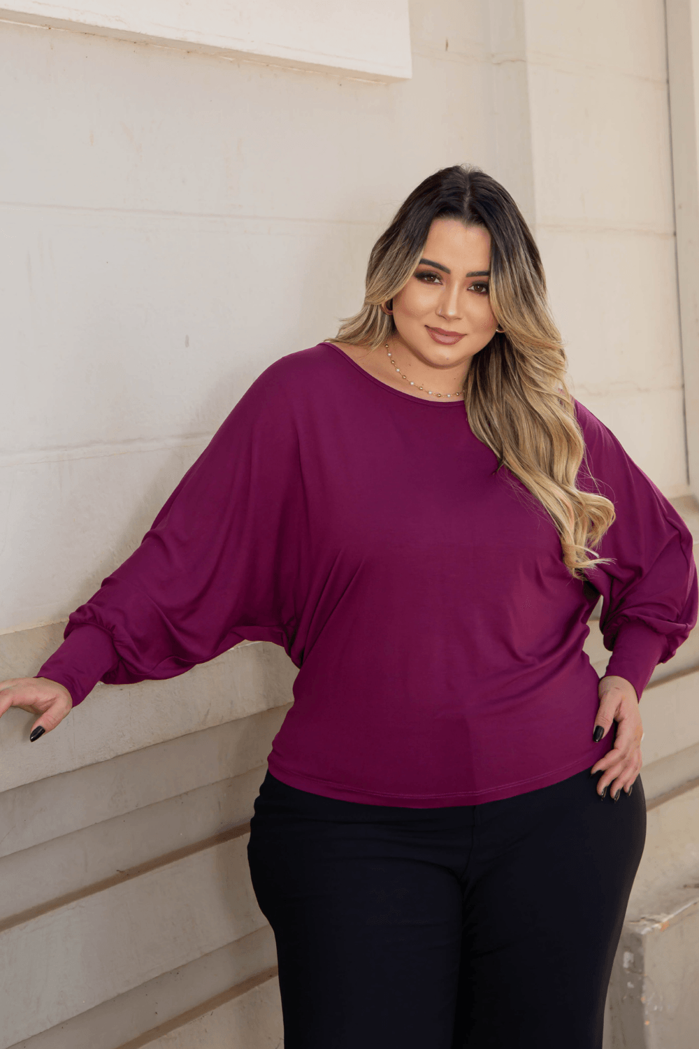 Encontraproduto.com.br - Blusa Manga Morcego 7/8 Plus Size UVA