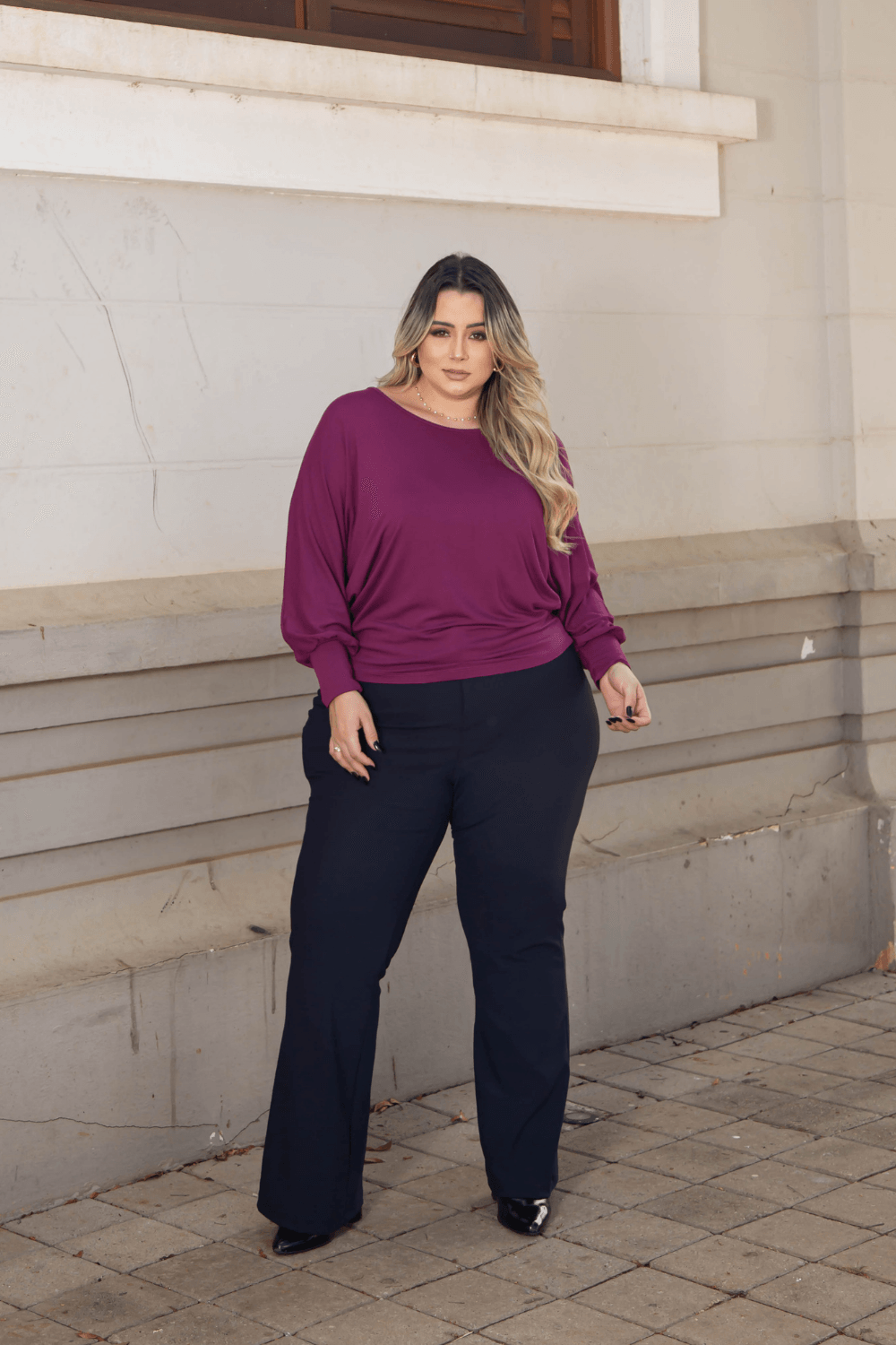 Encontraproduto.com.br - Blusa Manga Morcego 7/8 Plus Size UVA