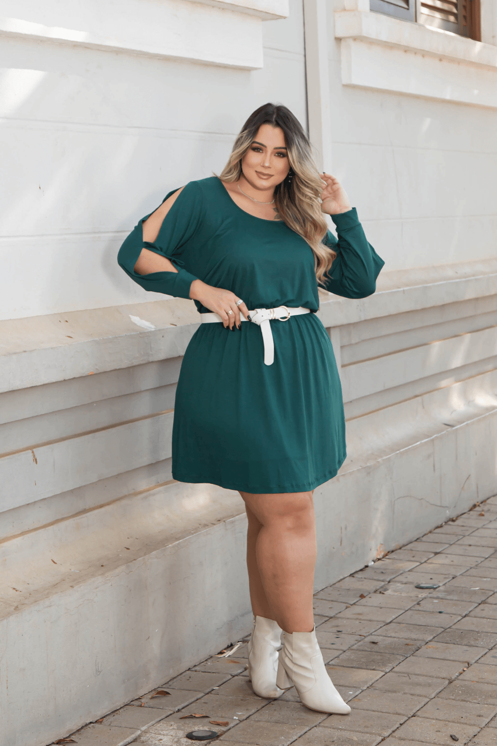 Vestido Curto Suzy Manga Longa Plus Size VERDE