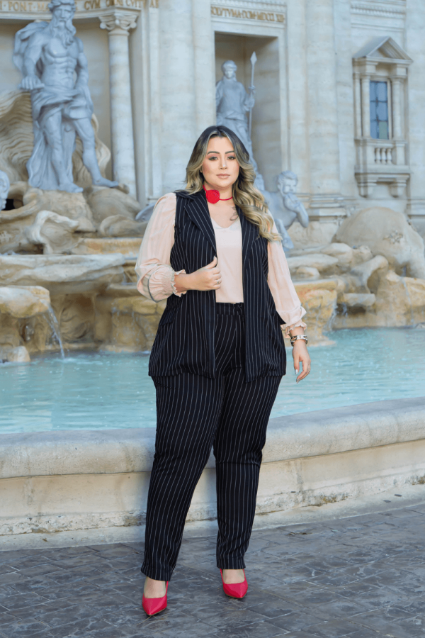 Calça Alfaiataria Risca de Giz Plus Size PRETO