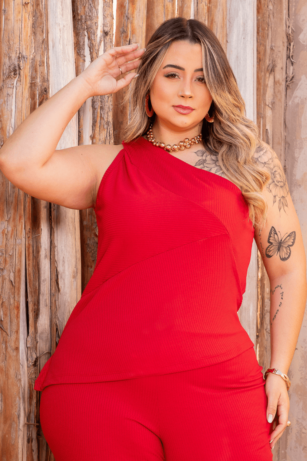 Encontraproduto.com.br - Blusa Soho 1 Ombro Só Plus Size VERMELHO