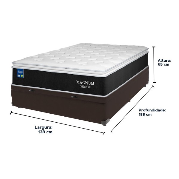 Encontraproduto.com.br - Colchão Magnum Casal Plumatex E Box Com Baú Marrom