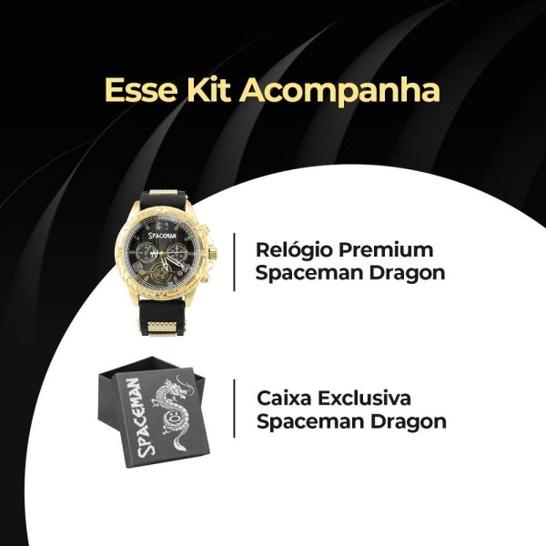 Encontraproduto.com.br - Relogio Original Aço Inox Dourado Masculino Grande + Caixa Casual Social Silicone Dragão