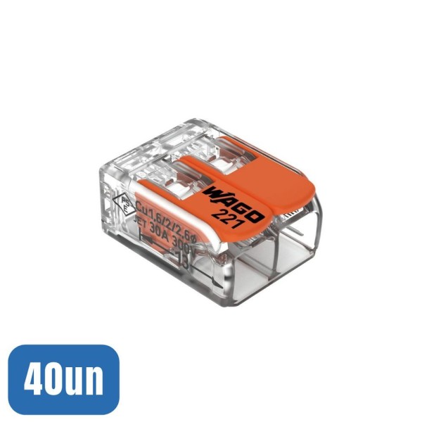 40 Conectores Automáticos Até 6,0mm 2 Polos 41a 221-612 - Wago