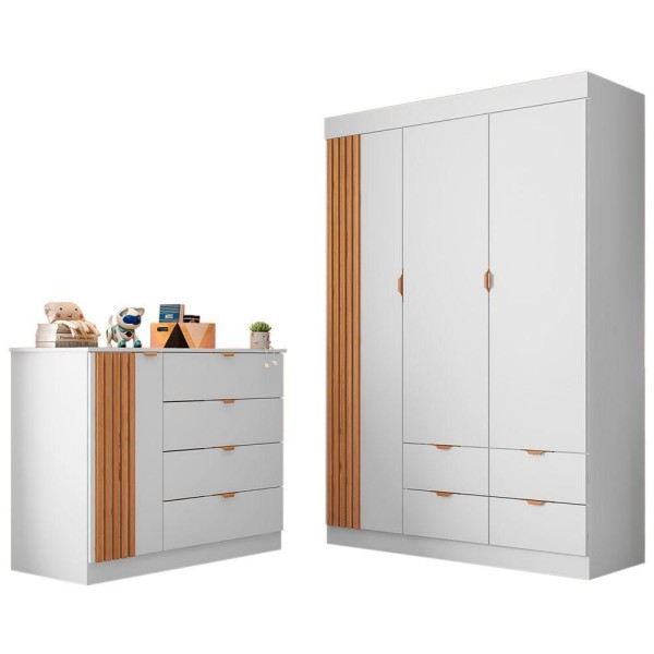 Encontraproduto.com.br - Quarto Infantil Com Guarda Roupa E Cômoda Ayla Branco - Phoenix Baby