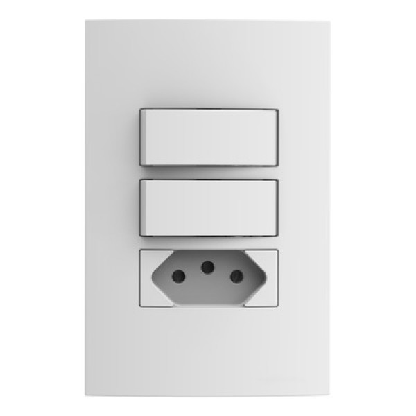 Encontraproduto.com.br - Conjunto Montado 4X2 3 Funções 2X Interruptor Simples 10A e Tomada 2P+T 10A 250V Atria Soprano Branco
