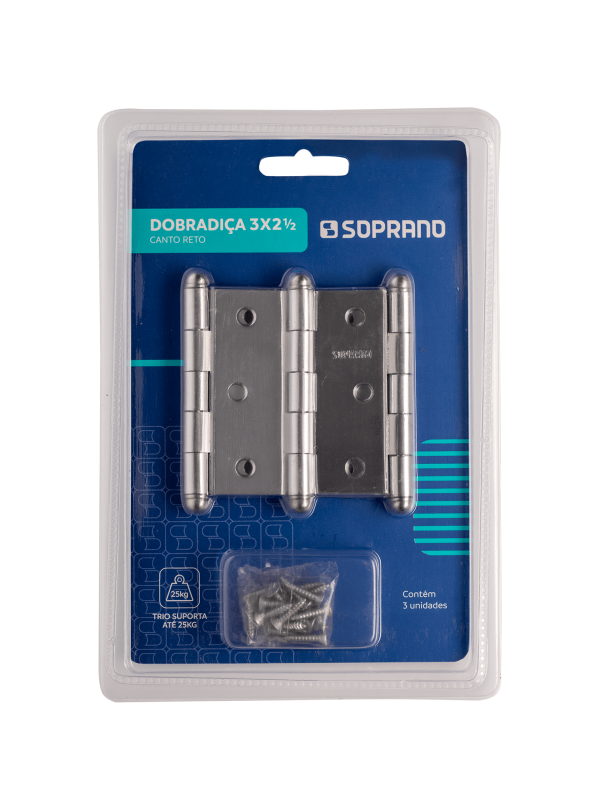 Encontraproduto.com.br - Dobradiça Média 3X2.1/2 Cromada Com Anel Reto Blister 3 - Soprano