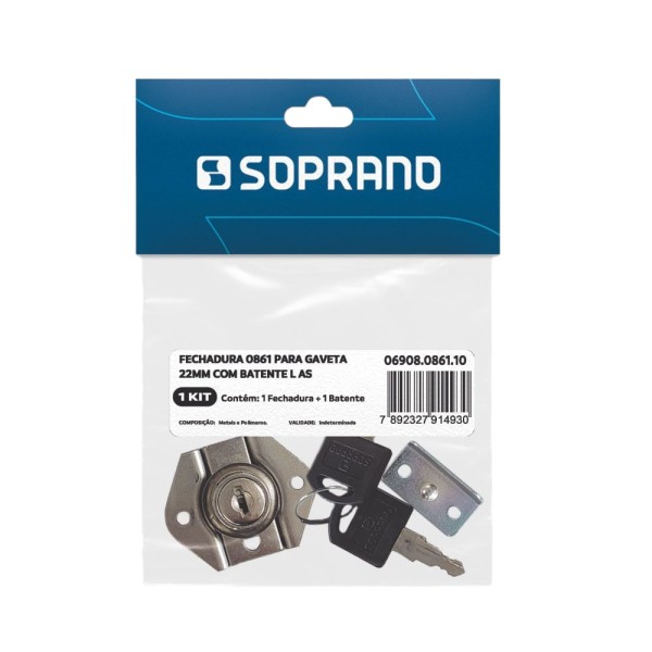 Encontraproduto.com.br - Fechadura para Gaveta 22mm + Batente 0861 1 peça - Soprano