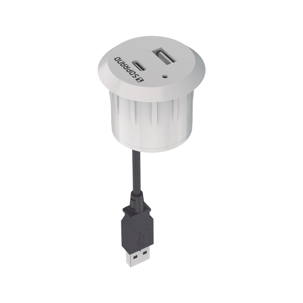 Encontraproduto.com.br - Tomada 1 USB e 1 USB-C de Embutir p/ Móveis Branco - Soprano