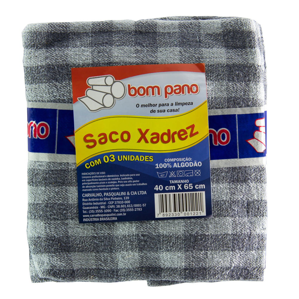 Saco Xadrez Bom Pano Com 3 Unidades