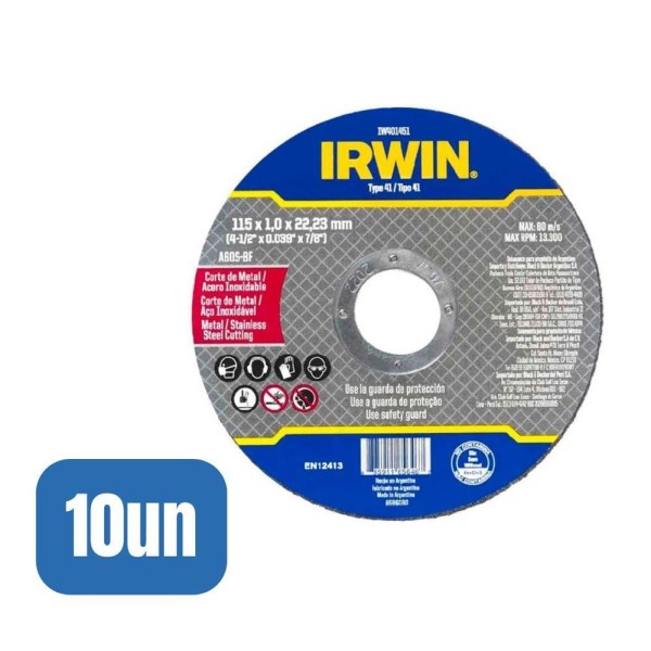 10 Discos Corte Fino Metal/inox 4.1/2x1,0mmx7/8