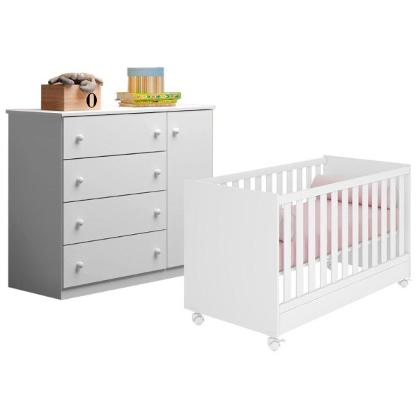 Encontraproduto.com.br - Cômoda Alice 1 Porta Com Berço Multifuncional Doce Sonho - Phoenix Baby