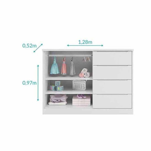 Encontraproduto.com.br - Quarto Infantil Completo Perola Com Guarda Roupa 3 Portas E Cômoda 2 Portas Branca - Phoenix Baby