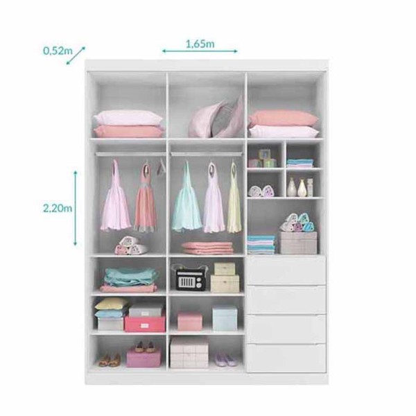 Encontraproduto.com.br - Quarto Infantil Completo Perola Com Guarda Roupa 3 Portas E Cômoda 2 Portas Branca - Phoenix Baby