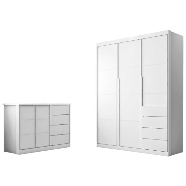 Encontraproduto.com.br - Quarto Infantil Completo Perola Com Guarda Roupa 3 Portas E Cômoda 2 Portas Branca - Phoenix Baby