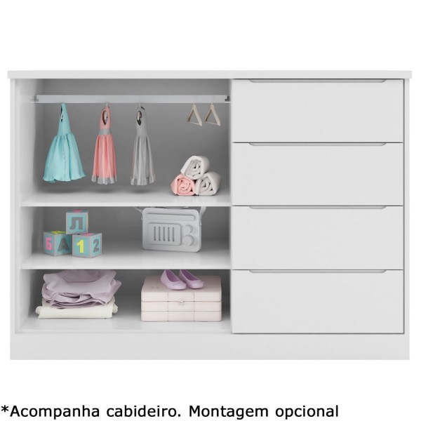 Encontraproduto.com.br - Quarto Infantil Completo Perola Com Guarda Roupa 3 Portas E Cômoda 2 Portas Branca - Phoenix Baby