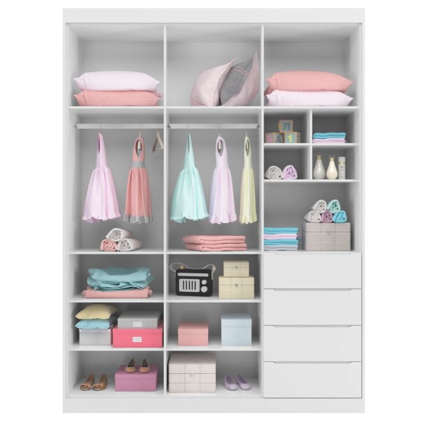Encontraproduto.com.br - Quarto Infantil Completo Perola Com Guarda Roupa 3 Portas E Cômoda 2 Portas Branca - Phoenix Baby