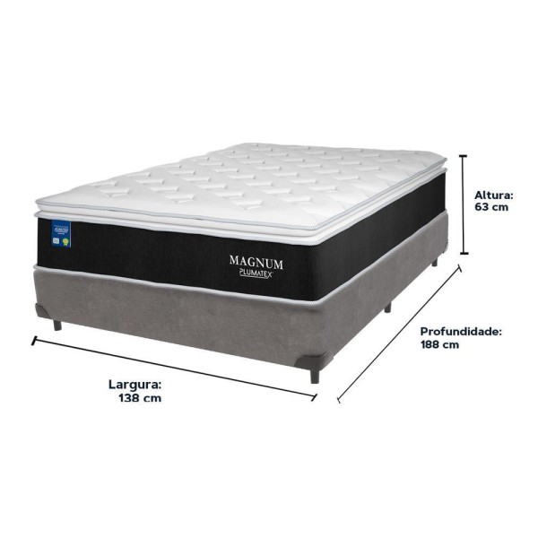 Encontraproduto.com.br - Cama Box Cinza Casal Colchão Magnum Plumatex Pillow Top High