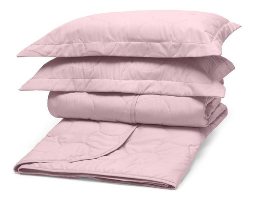 Kit Cobre Leito Solteiro 2 Peças 100% Poliéster Liso Sonata Cor Rosa