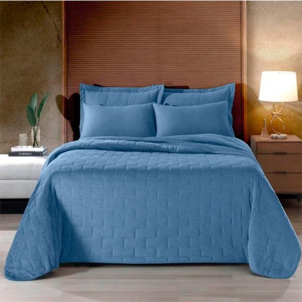 Encontraproduto.com.br - Kit Cobre Leito Buettner Queen Linha Basic Mescla 3pçs Azul