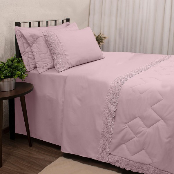 Encontraproduto.com.br - Edredom Solteiro 100% Poliéster com Renda Buettner Amy II
