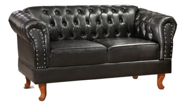 Sofá Chesterfield Duque de 3 plazas Via Encanto Cor Preto
