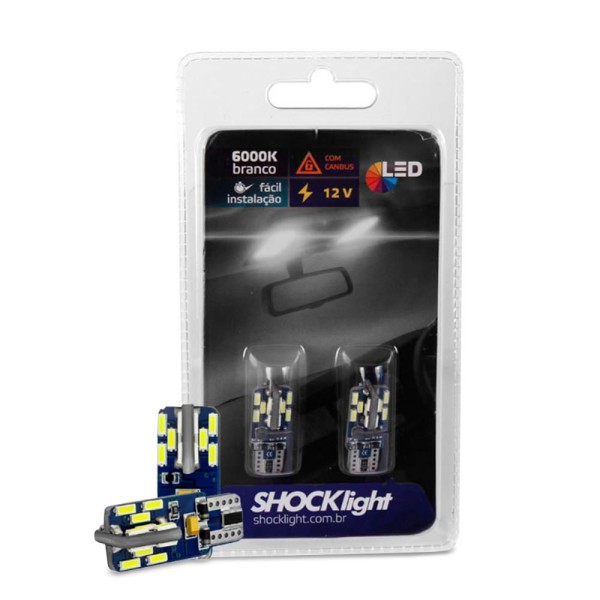 Encontraproduto.com.br - Par Lâmpada Led T10 Esmagada Torre 24 SMD-4014 Com Canbus 6000k 12v