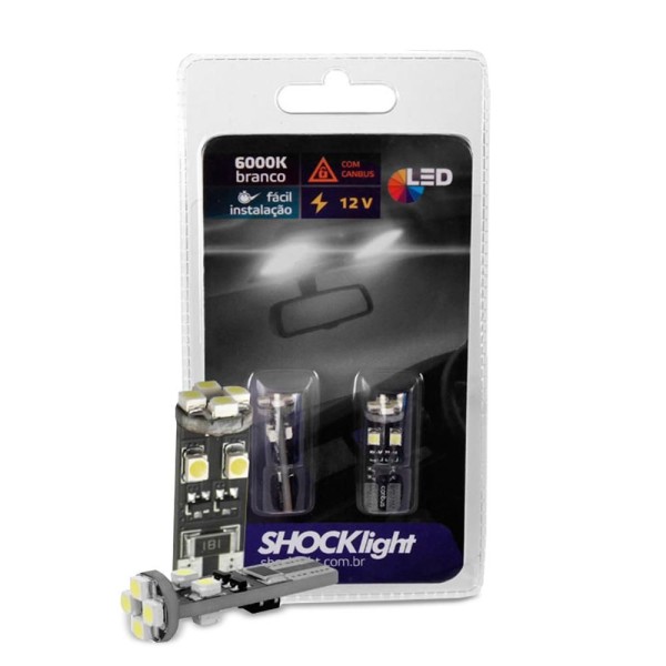 Encontraproduto.com.br - Par Lâmpada Led Esmagada T10 8 Smd-3528 6000k 12v Shocklight