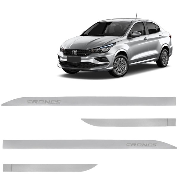 Encontraproduto.com.br - Jogo de Friso Lateral Cronos 2018 a 2023 Prata Bari Alto Relevo