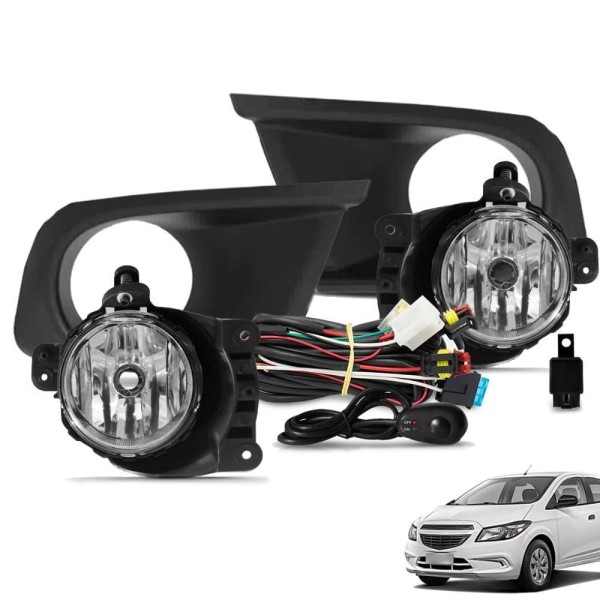 Encontraproduto.com.br - Kit Farol De Milha Onix Ls Joy 2017 A 2019 Botão Tic Tac E Moldura Preto