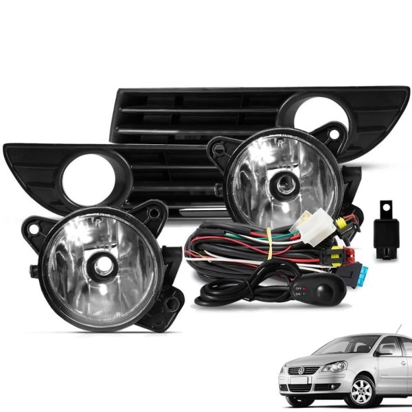 Kit Farol De Milha Polo 2007 A 2011 Botão Alternativo E Moldura Preto