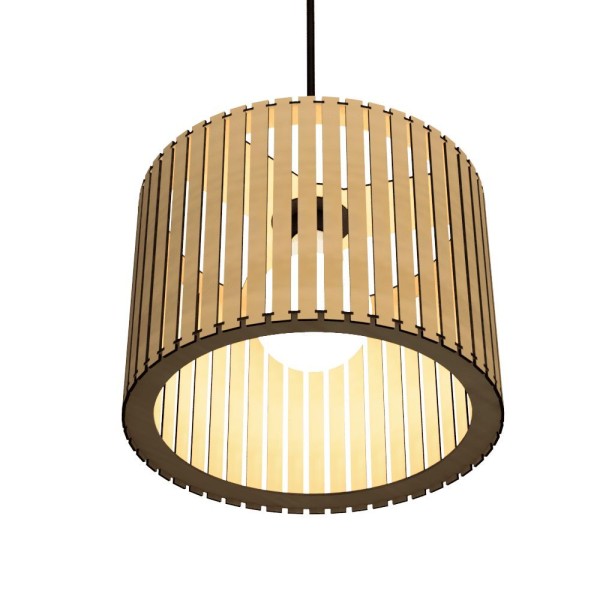 Luminária Pendente Sirius Modelo Ripado - Cor:mdf Cru